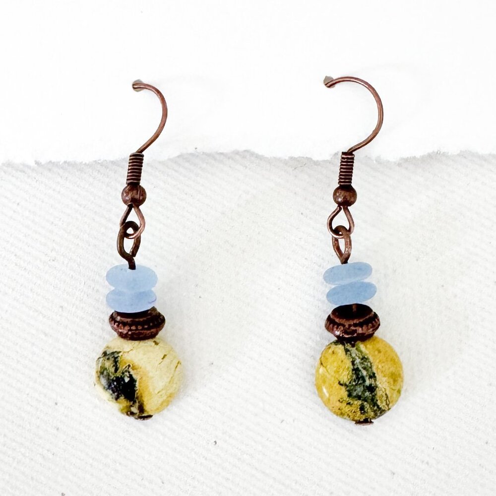 Earthy Stone & Copper Boho Dangle Earrings